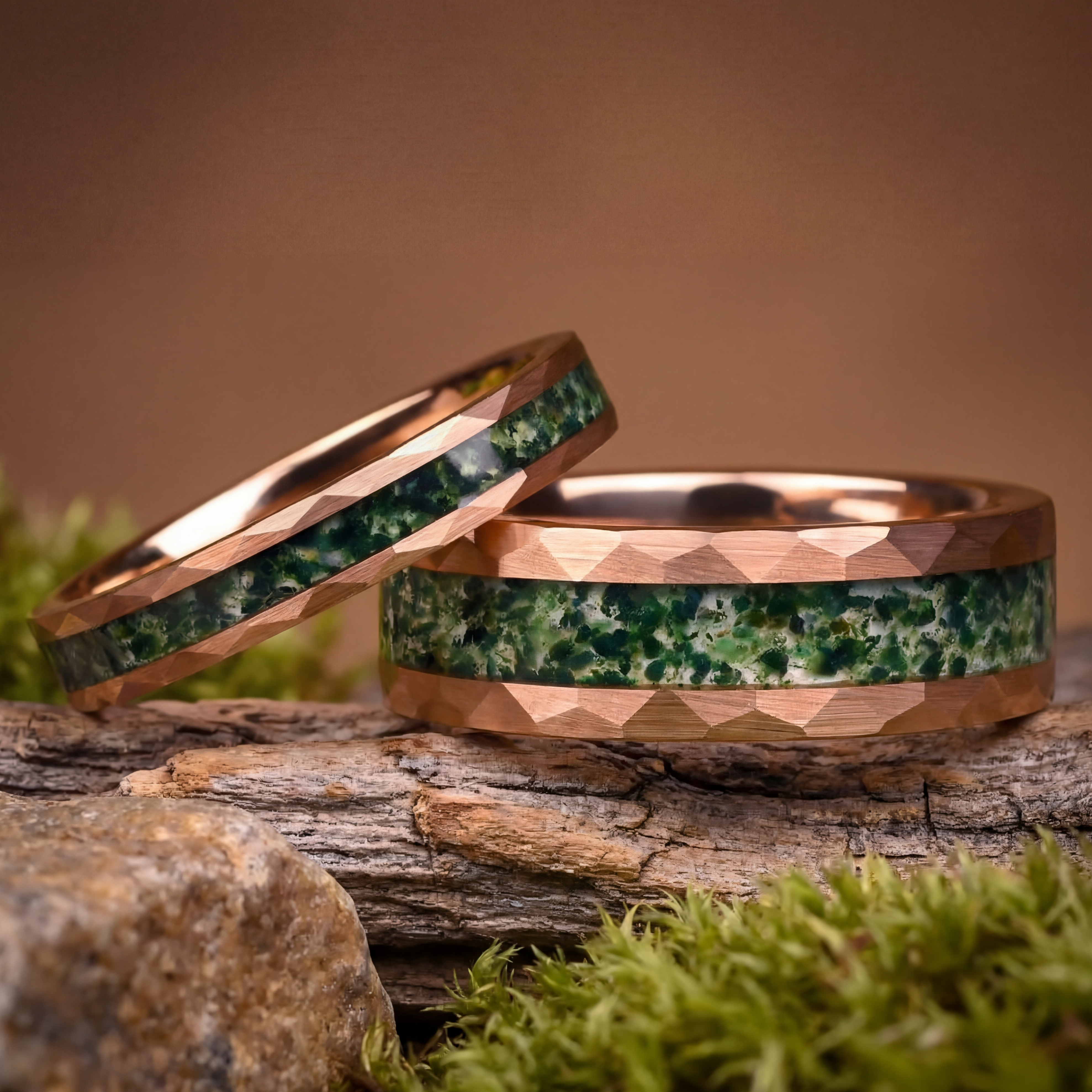 Solstice - Ensemble de bagues en agate mousse