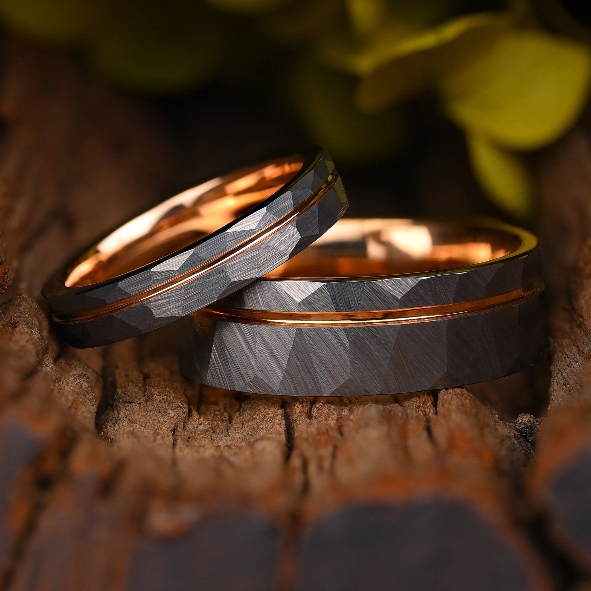 CEO - Ringe Set Fur Paare, Silber Wolfram Ring, 14 Karat Roségold-Einlage, Monetto Ringe