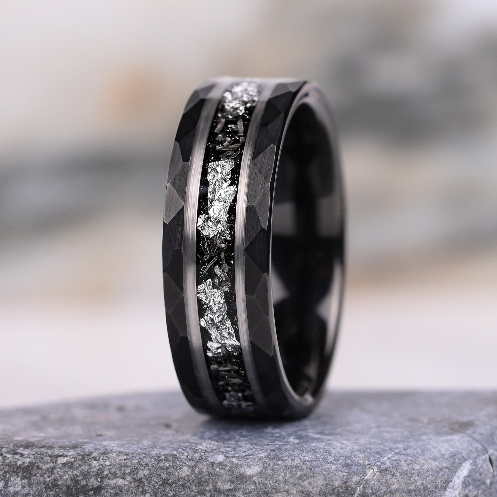 Einzigartiger Ring für Männer - Nachthimmel -Wolfram Ring für Männer - Geschenk für ihn - Meteorit Einlage