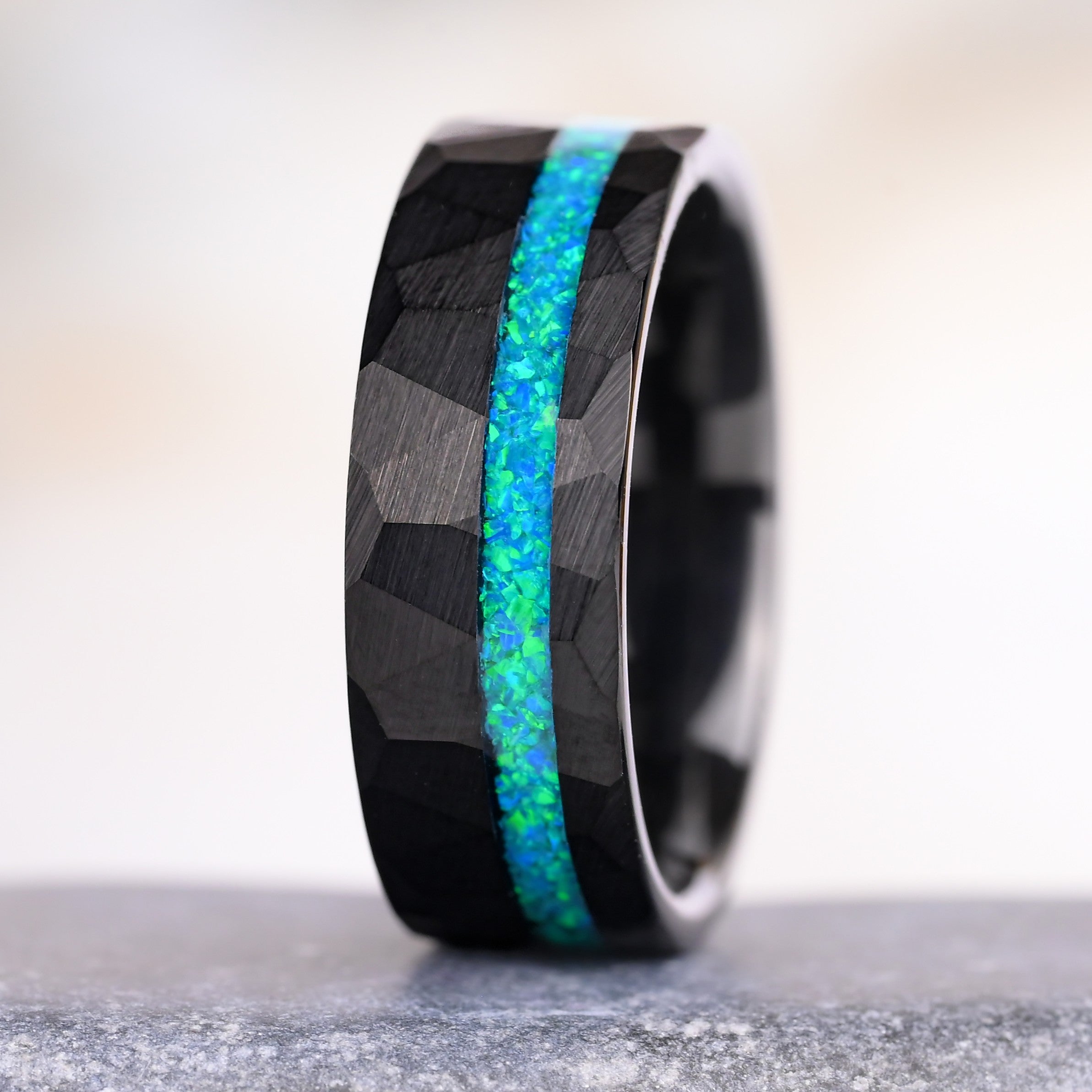 Enigma - Ringe Fur Manner - Wolfram Ring - Grüne Opal Einlage - Jubiläumsring, Ehering - Monetto Ringe