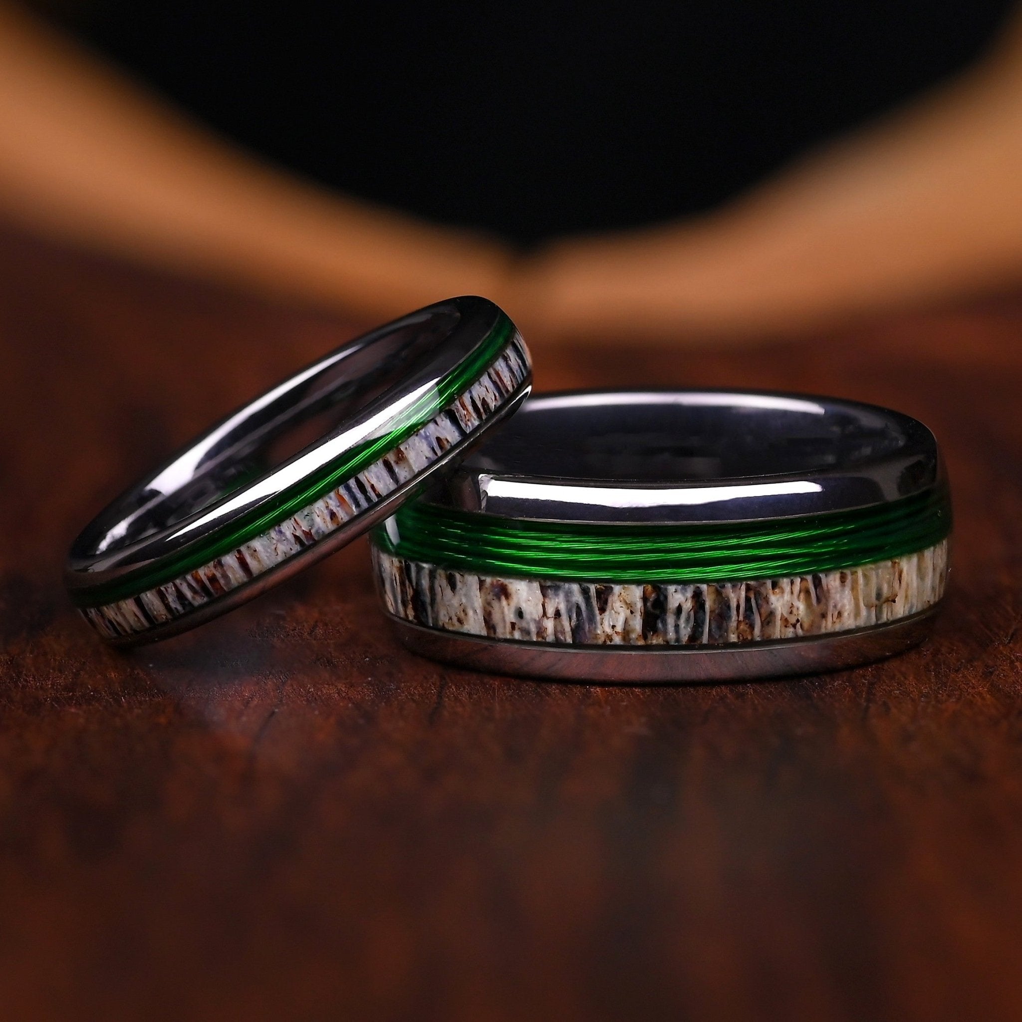 Horizont - Ringe Set Fur Paare- Wolfram Ring - Angelschnur und Hirschgeweih - Jubiläumsring – Ehering - Monetto Ringe