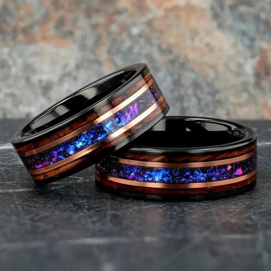 Khronom- Ringe Set Fur Paare, Wolfram Ringe, Nebel und Barrel Holzintarsien, Monetto Ringe