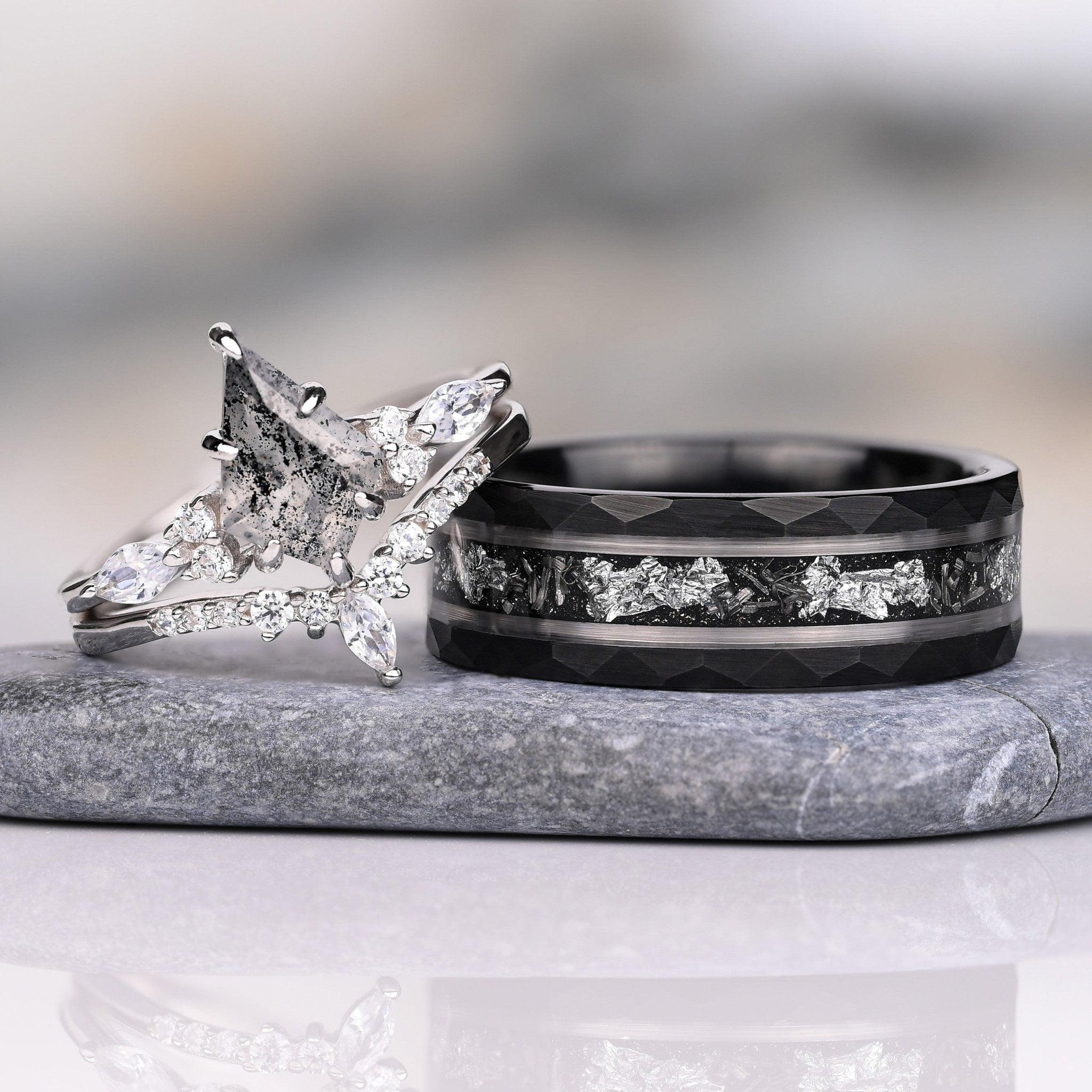 Einzigartiger Ring für Frauen - Prisma - Sterling Silber & Wolfram Ringe fur Paare - Geschenk für partner