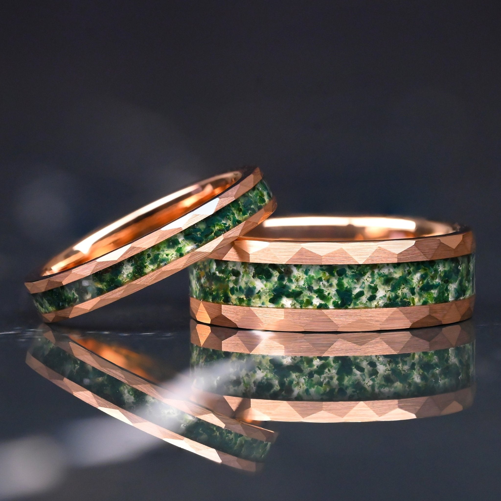Solstice - Ensemble de bagues en agate mousse