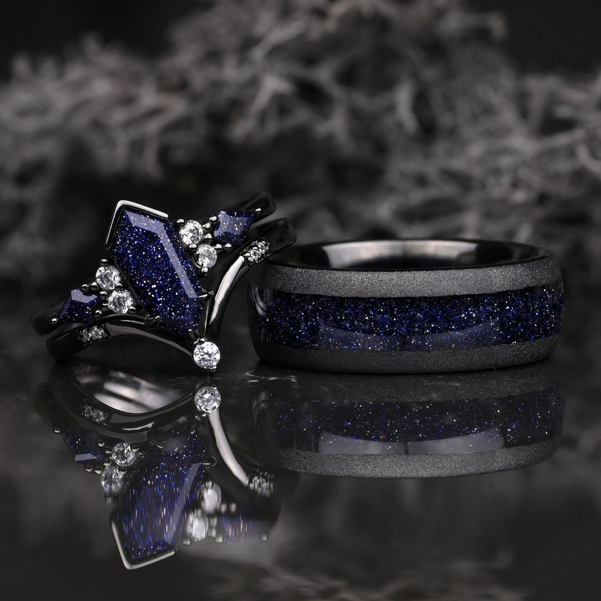 Ringe Set Für Paare - Sandsteinnebel inlage - Wolfram und Silber Ringe - Monetto Ringe