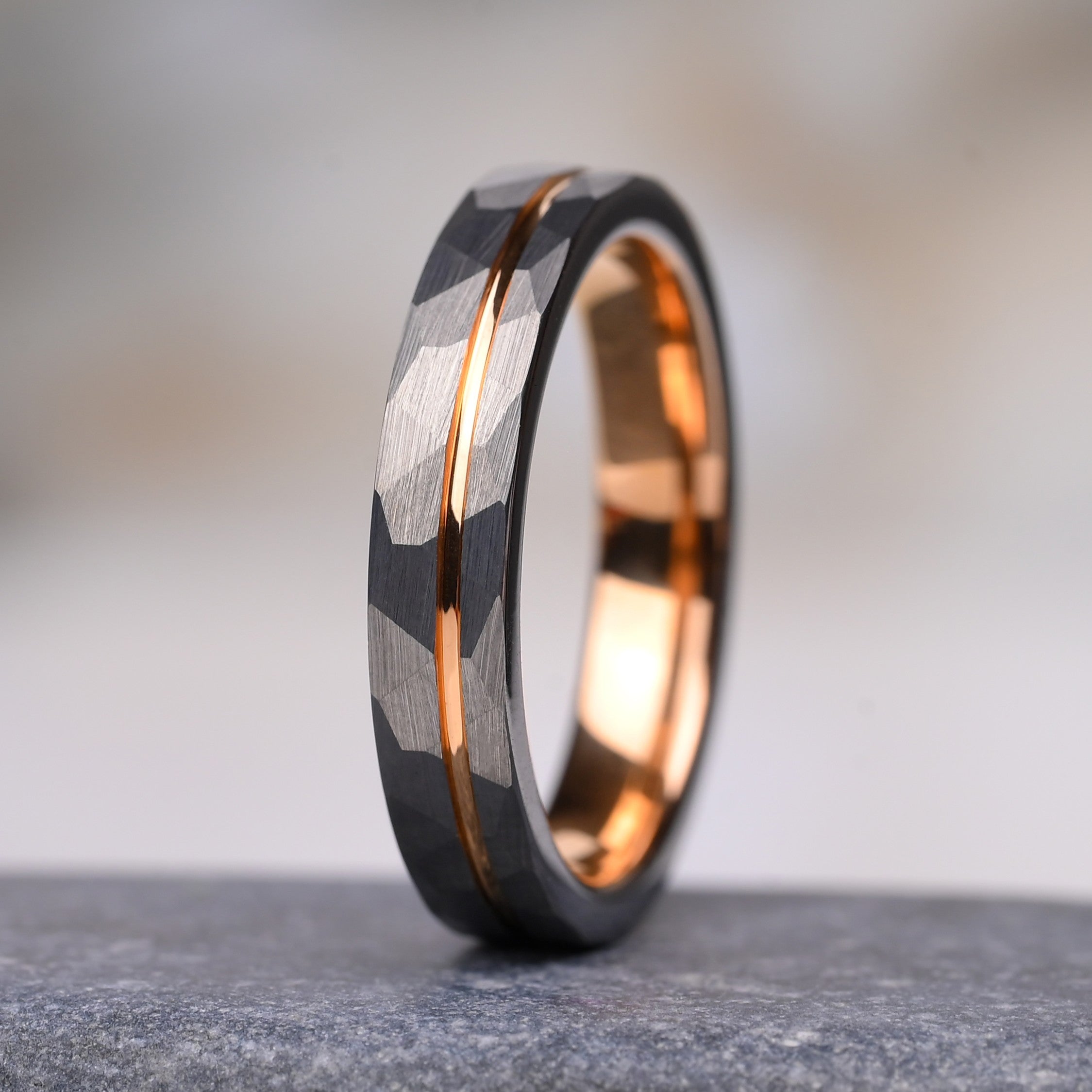 CEO - Ring Fur Damen, Silber Wolfram Ring, 14 Karat Roségold-Einlage, Monetto Ringe