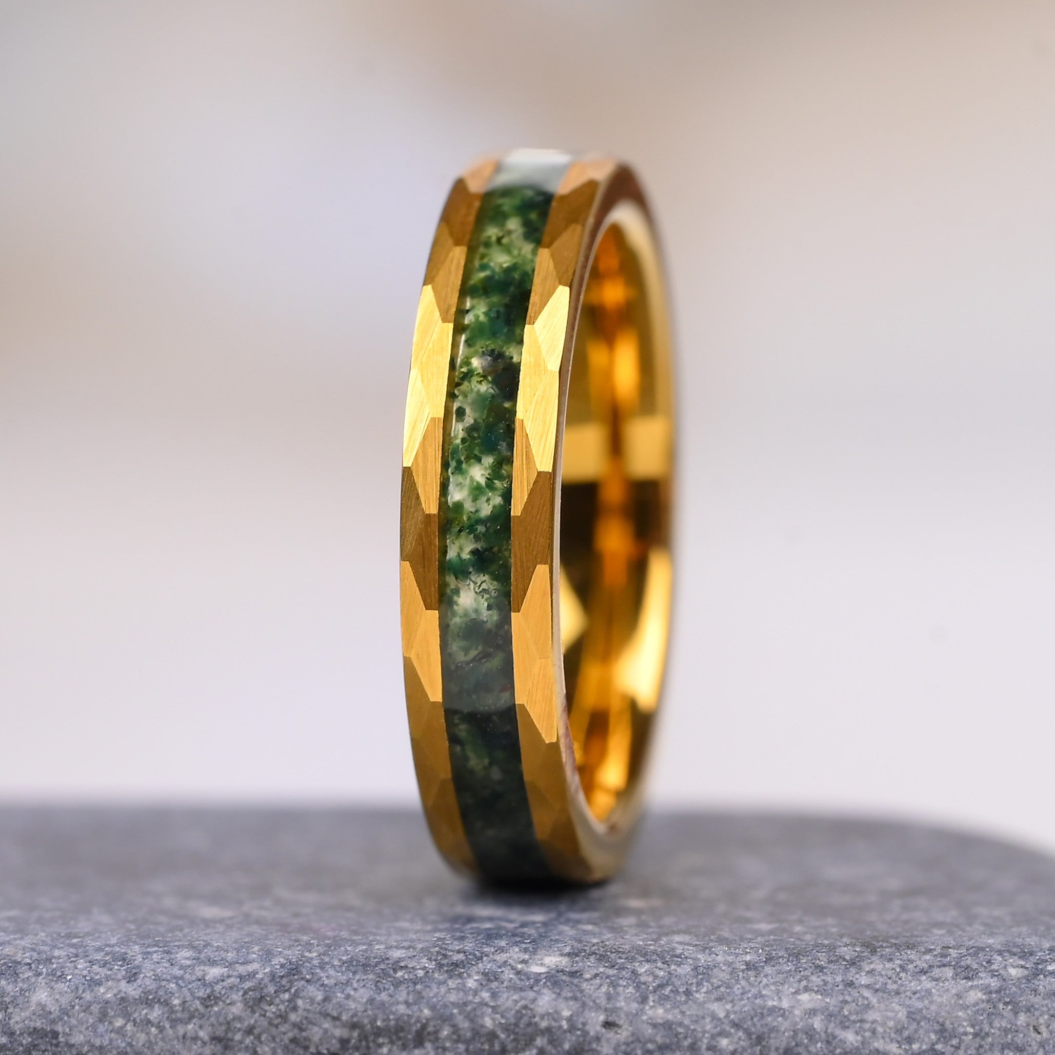 Grüne Seele Ring Fur Damen, Gold Wolfram Ring, Grüner Moosachat, Monetto Ringe