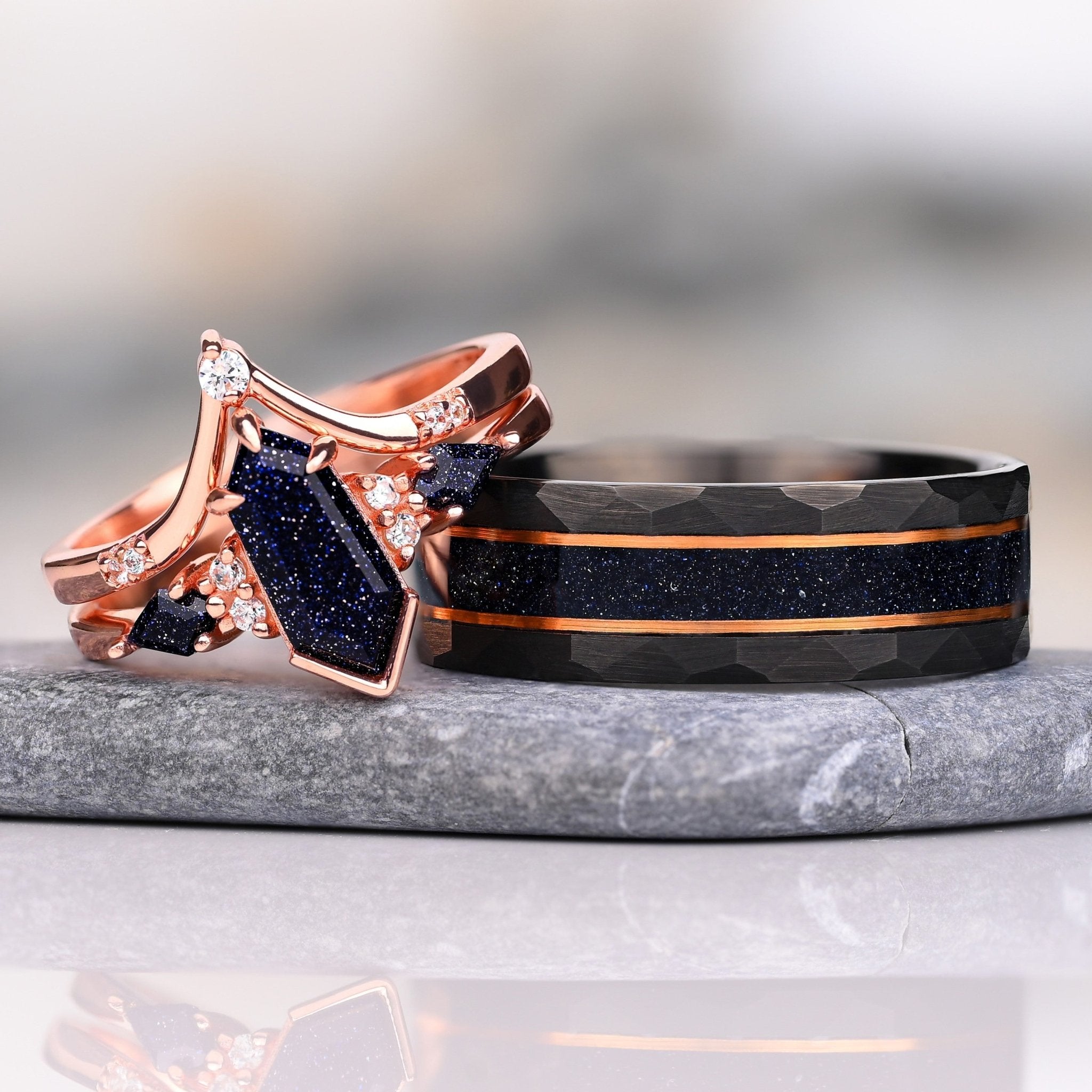 Einzigartiger Ring für Frauen - Nachthimmel - Sterling Silber & Wolfram Ringe für Paare- Geschenk für Partner