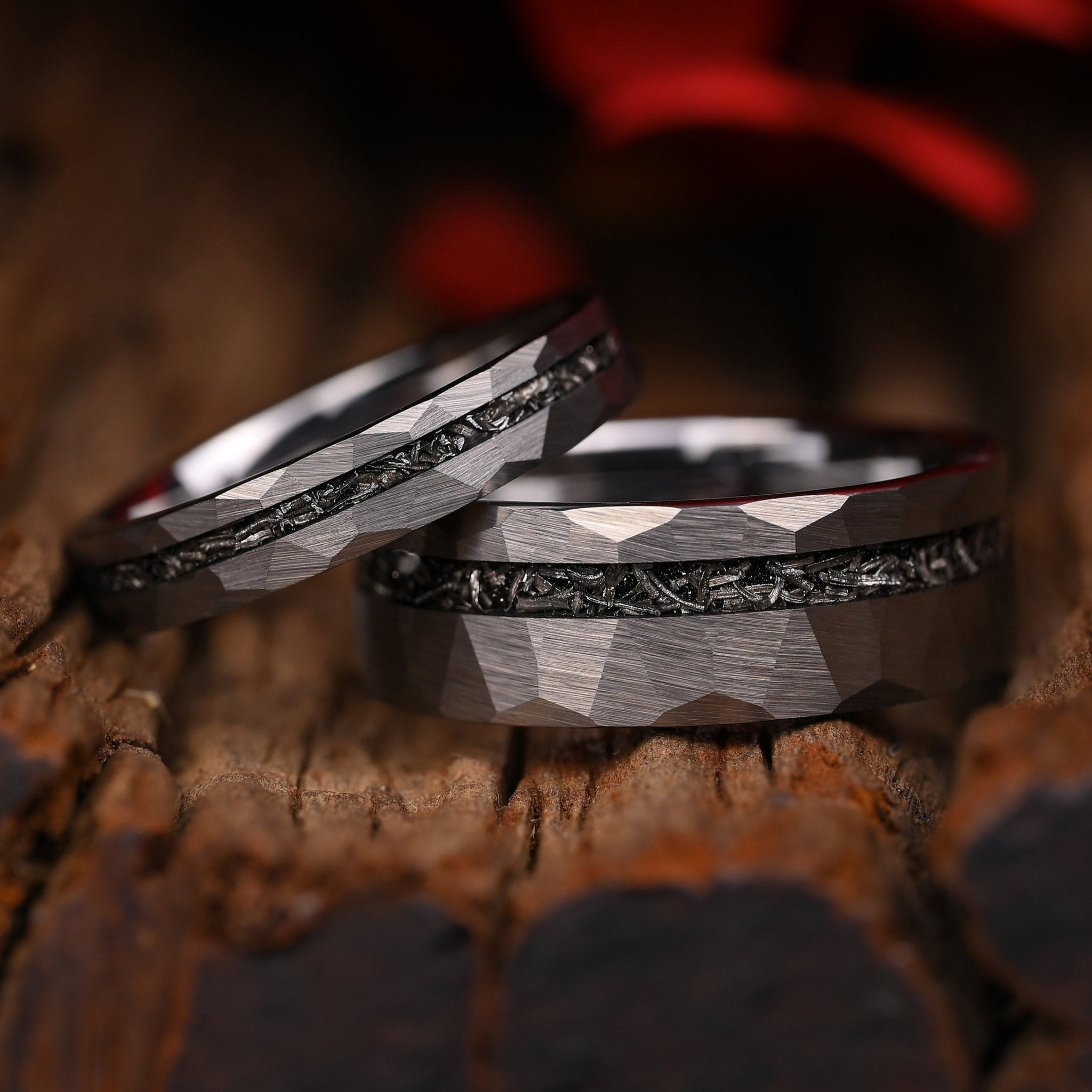Sternenfall - Ringe Set Fur Paare, Silber Wolfram Ringe, Meteorit Einlage, Monetto Ringe