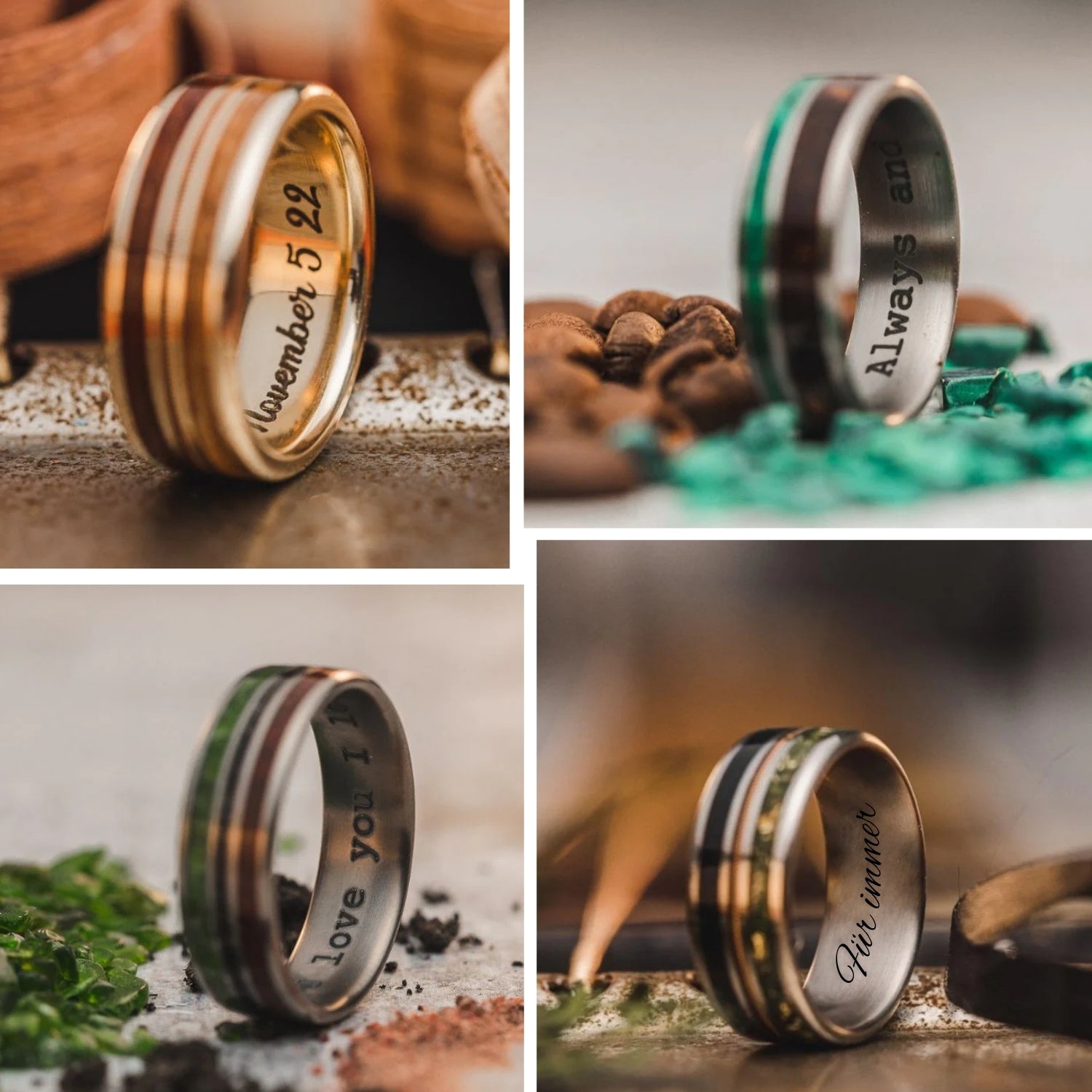 Solstice - Ensemble de bagues en agate mousse