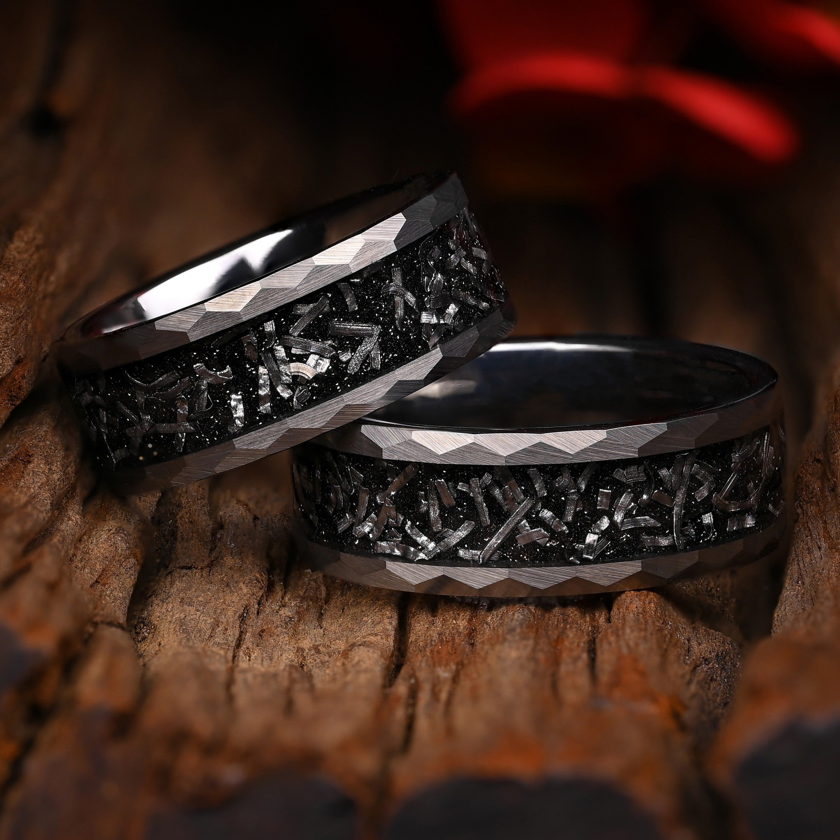 Sumo - Ringe Set Fur Paare, Silber Wolfram Ring, Meteorit Einlage, Monetto Ringe